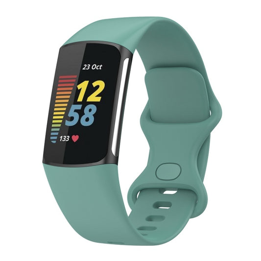 For Fitbit Charge 6 Solid Color Butterfly Buckle Silicone Watch Band, Size:L Size(Pine Green) by bashfashion