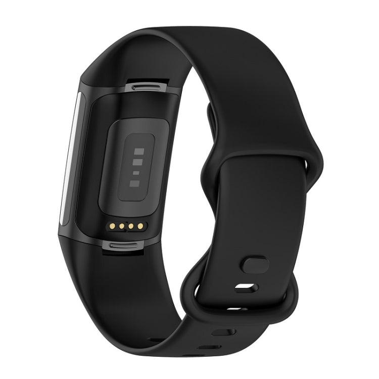 For Fitbit Charge 6 Solid Color Butterfly Buckle Silicone Watch Band, Size:S Size(Black) by bashfashion
