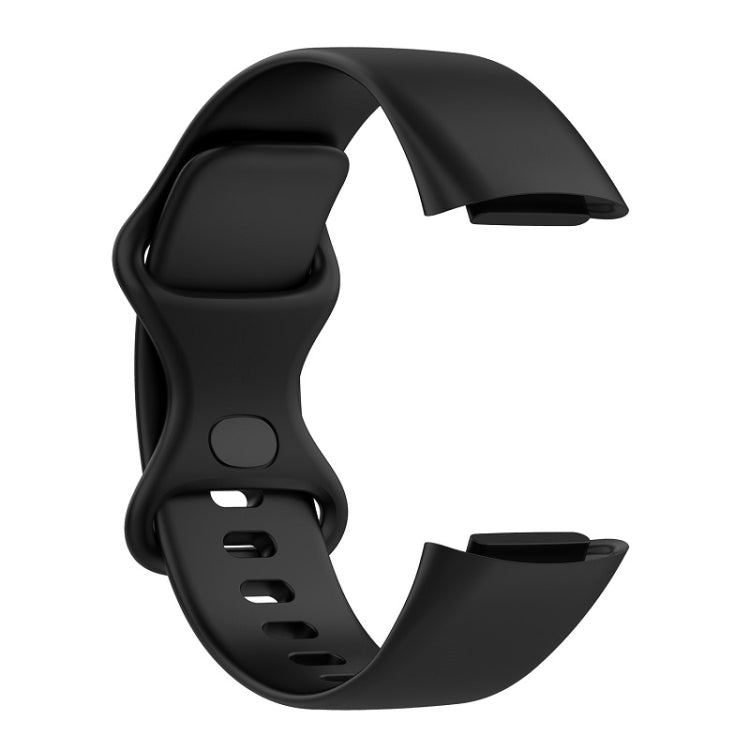 For Fitbit Charge 6 Solid Color Butterfly Buckle Silicone Watch Band, Size:S Size(Black) by bashfashion
