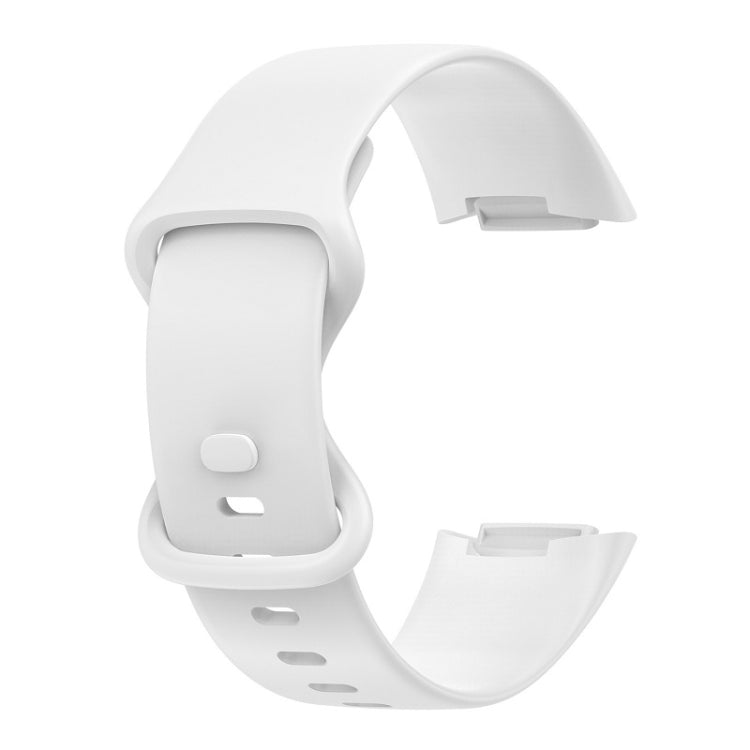 For Fitbit Charge 6 Solid Color Butterfly Buckle Silicone Watch Band, Size:S Size(White) by bashfashion