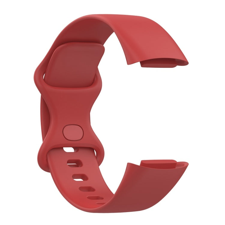 For Fitbit Charge 6 Solid Color Butterfly Buckle Silicone Watch Band, Size:S Size(Red) by bashfashion