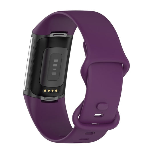 For Fitbit Charge 6 Solid Color Butterfly Buckle Silicone Watch Band, Size:S Size(Dark Purple) by bashfashion