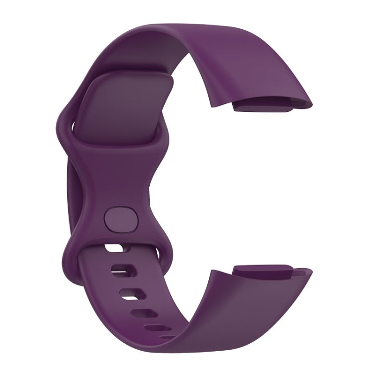 For Fitbit Charge 6 Solid Color Butterfly Buckle Silicone Watch Band, Size:S Size(Dark Purple) by bashfashion