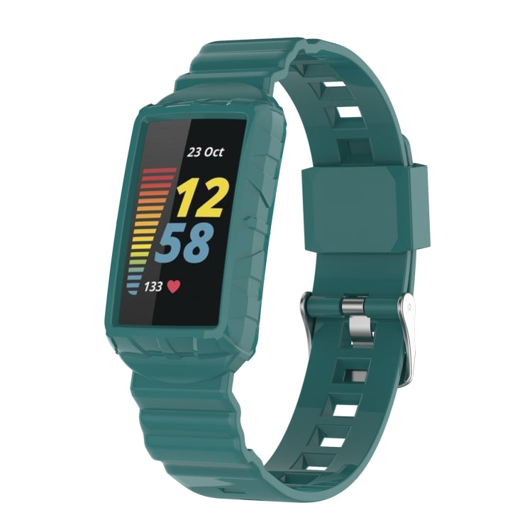 For Fitbit Charge 6 / 5 / 4 / 3 Armor Integrated TPU Watch Band(Pine Green) by bashfashion