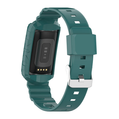 For Fitbit Charge 6 / 5 / 4 / 3 Armor Integrated TPU Watch Band(Pine Green) by bashfashion
