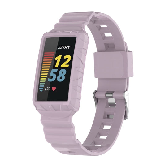 For Fitbit Charge 6 / 5 / 4 / 3 Armor Integrated TPU Watch Band(Light Purple) by bashfashion