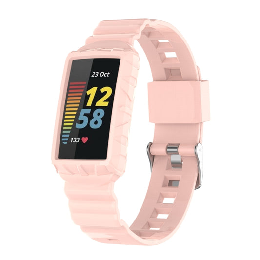For Fitbit Charge 6 / 5 / 4 / 3 Armor Integrated TPU Watch Band(Light Pink) by bashfashion