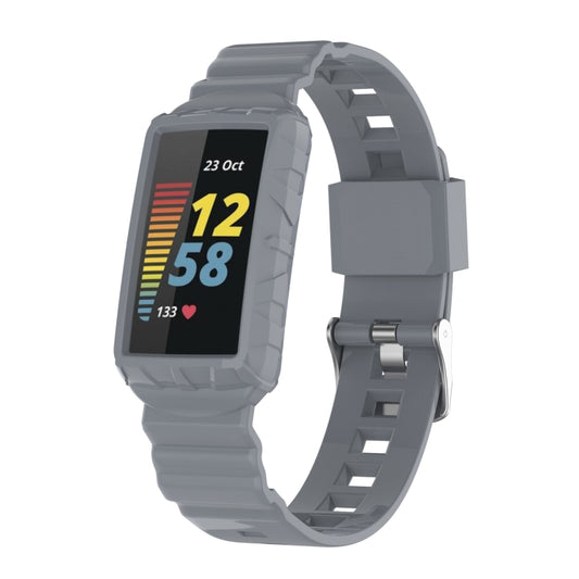 For Fitbit Charge 6 / 5 / 4 / 3 Armor Integrated TPU Watch Band(Gray) by bashfashion