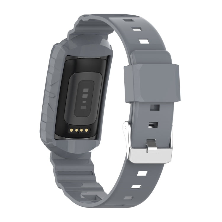 For Fitbit Charge 6 / 5 / 4 / 3 Armor Integrated TPU Watch Band(Gray) by bashfashion