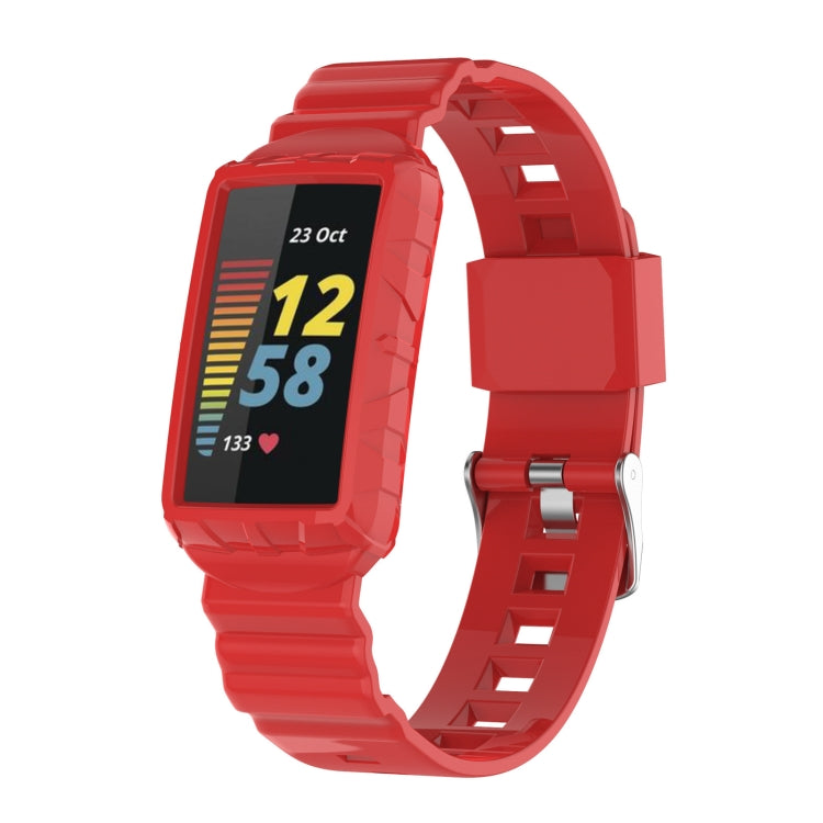 For Fitbit Charge 6 / 5 / 4 / 3 Armor Integrated TPU Watch Band(Red) by bashfashion