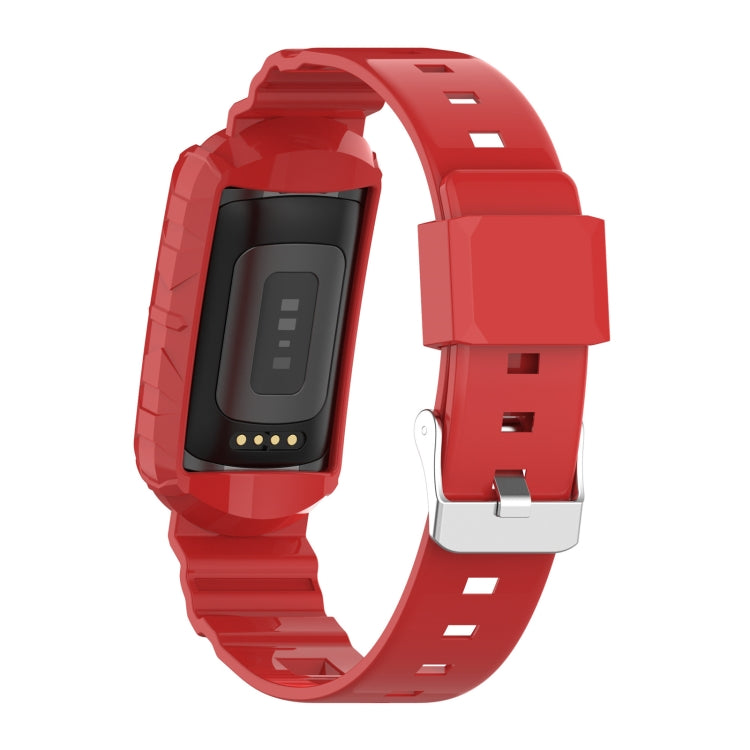 For Fitbit Charge 6 / 5 / 4 / 3 Armor Integrated TPU Watch Band(Red) by bashfashion