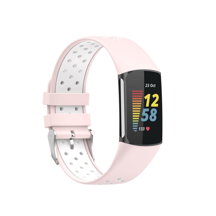 For Fitbit Charge 6 Dual Color Breathable Silicone Watch Band(Pink+White) by bashfashion