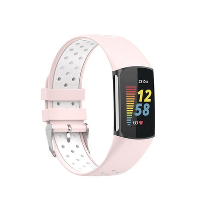 For Fitbit Charge 6 Dual Color Breathable Silicone Watch Band(Pink+White) by bashfashion