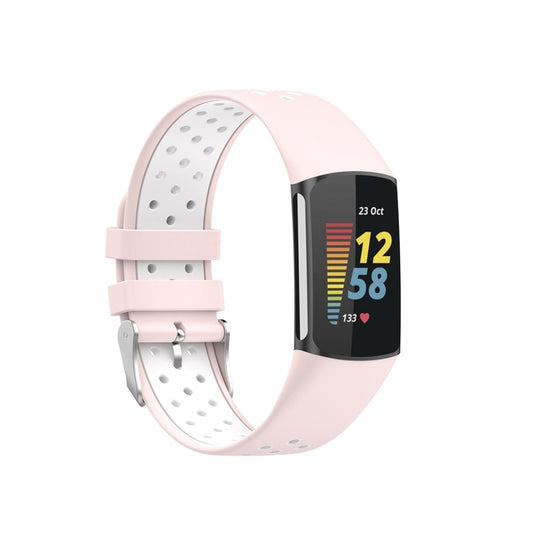 For Fitbit Charge 6 Dual Color Breathable Silicone Watch Band(Pink+White) by bashfashion