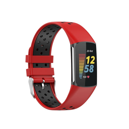 For Fitbit Charge 6 Dual Color Breathable Silicone Watch Band(Red+Black) by bashfashion