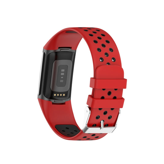 For Fitbit Charge 6 Dual Color Breathable Silicone Watch Band(Red+Black) by bashfashion