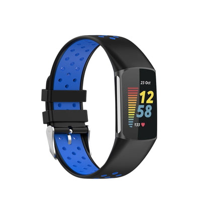 For Fitbit Charge 6 Dual Color Breathable Silicone Watch Band(Black+Blue) by bashfashion