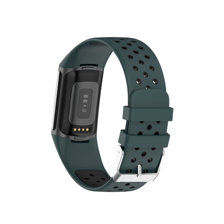 For Fitbit Charge 6 Dual Color Breathable Silicone Watch Band(Green+Black) by bashfashion