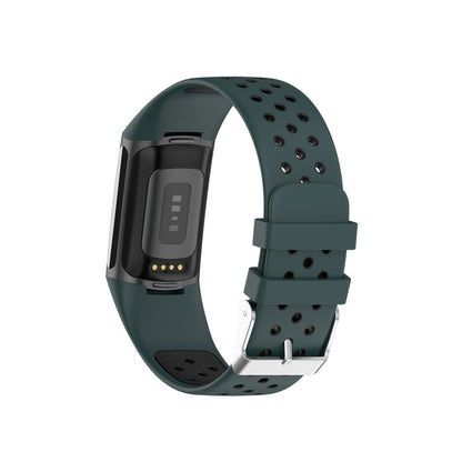 For Fitbit Charge 6 Dual Color Breathable Silicone Watch Band(Green+Black) by bashfashion