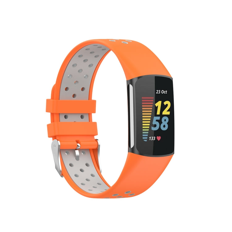 For Fitbit Charge 6 Dual Color Breathable Silicone Watch Band(Orange+Gray) by bashfashion