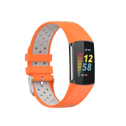 For Fitbit Charge 6 Dual Color Breathable Silicone Watch Band(Orange+Gray) by bashfashion