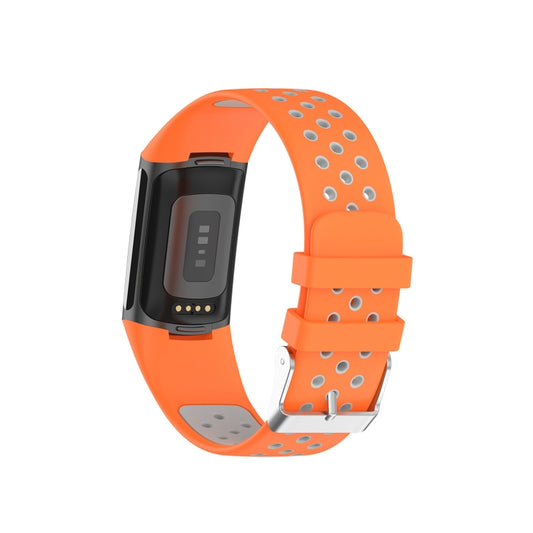 For Fitbit Charge 6 Dual Color Breathable Silicone Watch Band(Orange+Gray) by bashfashion