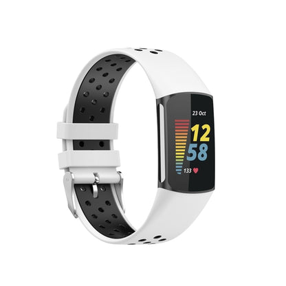 For Fitbit Charge 6 Dual Color Breathable Silicone Watch Band(White+Black) by bashfashion