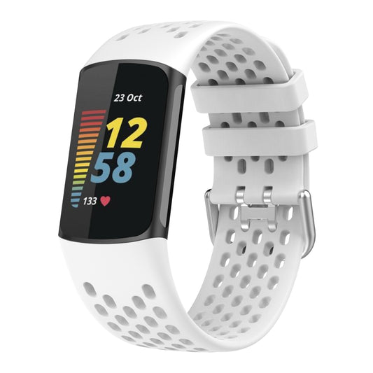 For Fitbit Charge 6 Solid Color Breathable Sports Silicone Watch Band(White) by bashfashion