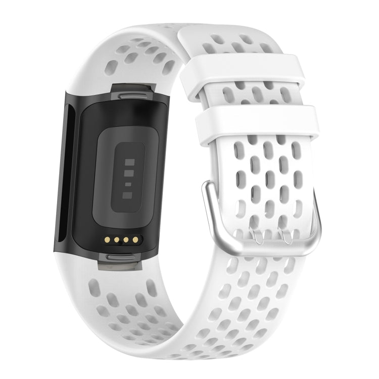 For Fitbit Charge 6 Solid Color Breathable Sports Silicone Watch Band(White) by bashfashion