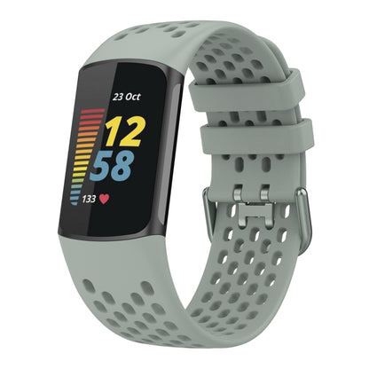 For Fitbit Charge 6 Solid Color Breathable Sports Silicone Watch Band(Gray) by bashfashion