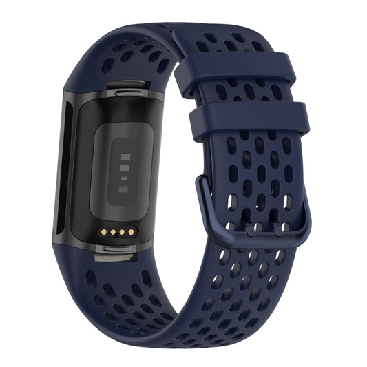 For Fitbit Charge 6 Solid Color Breathable Sports Silicone Watch Band(Dark Blue) by bashfashion