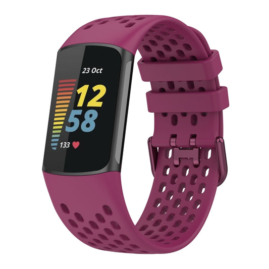 For Fitbit Charge 6 Solid Color Breathable Sports Silicone Watch Band(Wine Red) by bashfashion