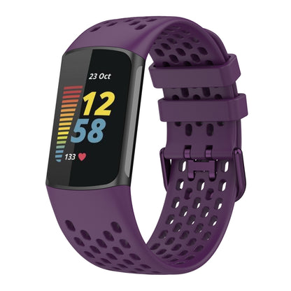 For Fitbit Charge 6 Solid Color Breathable Sports Silicone Watch Band(Dark Purple) by bashfashion