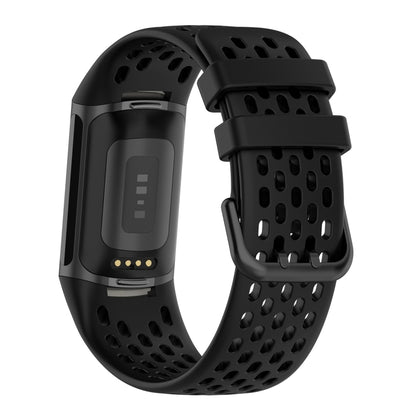 For Fitbit Charge 5 Solid Color Breathable Sports Silicone Watch Band(Black) by bashfashion
