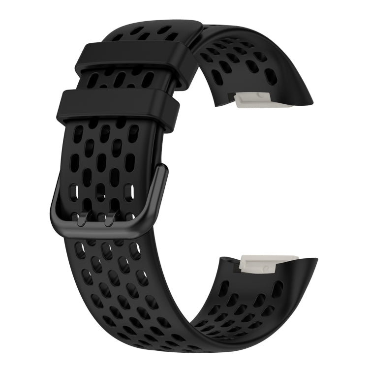 For Fitbit Charge 5 Solid Color Breathable Sports Silicone Watch Band(Black) by bashfashion