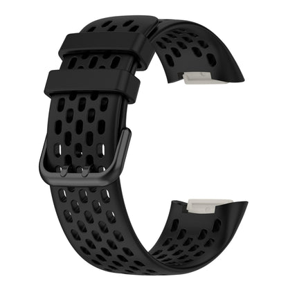 For Fitbit Charge 5 Solid Color Breathable Sports Silicone Watch Band(Black) by bashfashion