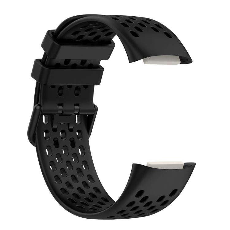 For Fitbit Charge 5 Solid Color Breathable Sports Silicone Watch Band(Black) by bashfashion