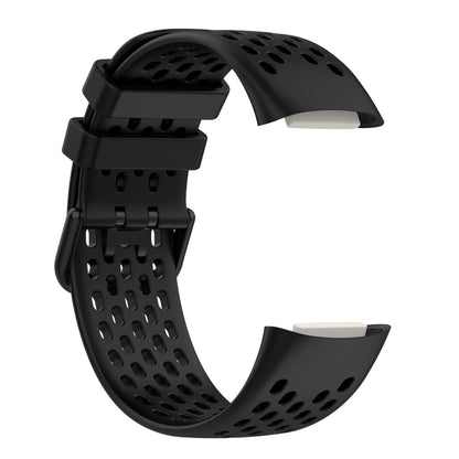 For Fitbit Charge 5 Solid Color Breathable Sports Silicone Watch Band(Black) by bashfashion