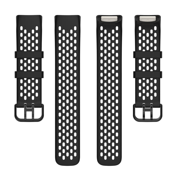 For Fitbit Charge 5 Solid Color Breathable Sports Silicone Watch Band(Black) by bashfashion