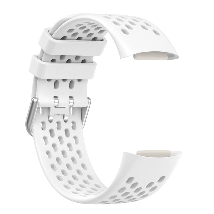 For Fitbit Charge 5 Solid Color Breathable Sports Silicone Watch Band(White) by bashfashion