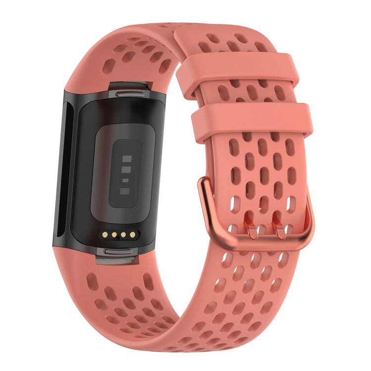 For Fitbit Charge 5 Solid Color Breathable Sports Silicone Watch Band(Pink) by bashfashion