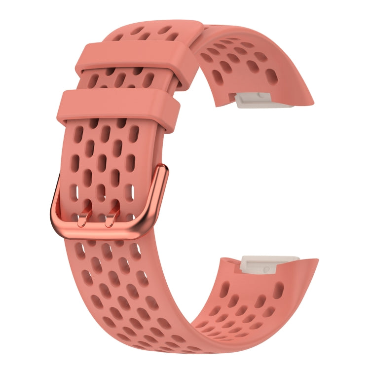 For Fitbit Charge 5 Solid Color Breathable Sports Silicone Watch Band(Pink) by bashfashion