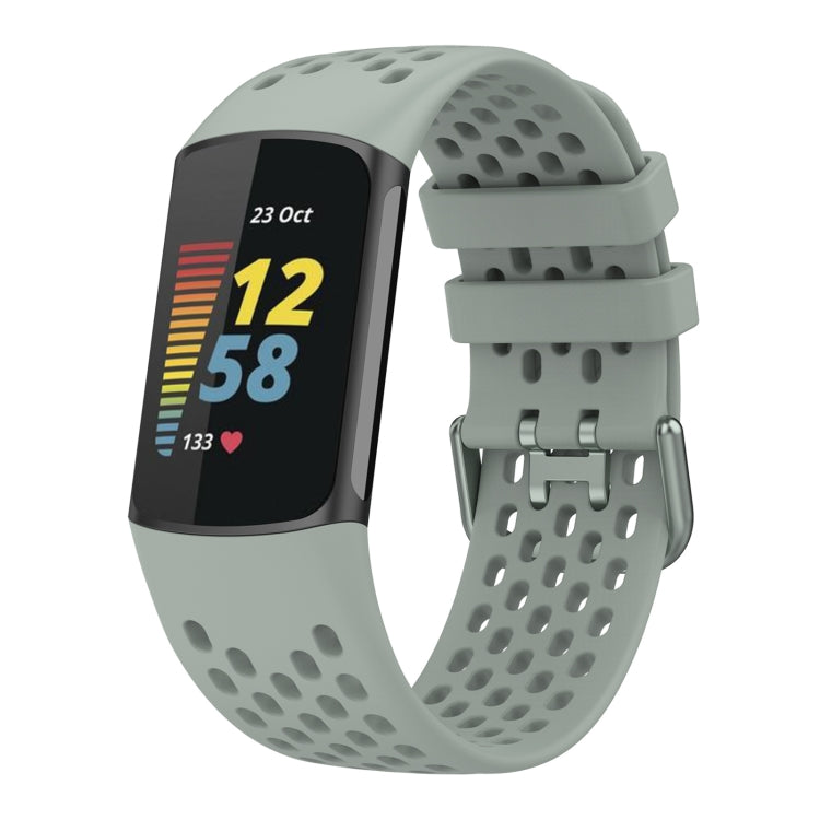 For Fitbit Charge 5 Solid Color Breathable Sports Silicone Watch Band(Gray) by bashfashion