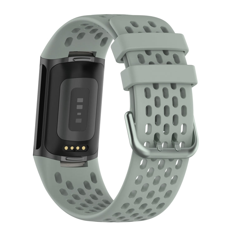 For Fitbit Charge 5 Solid Color Breathable Sports Silicone Watch Band(Gray) by bashfashion