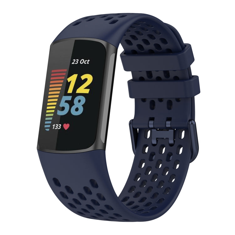 For Fitbit Charge 5 Solid Color Breathable Sports Silicone Watch Band(Dark Blue) by bashfashion