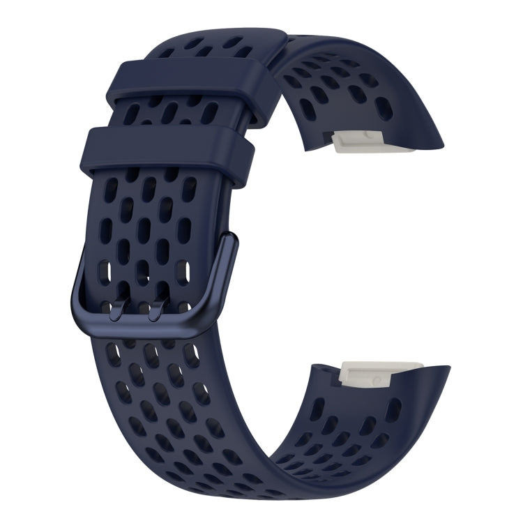 For Fitbit Charge 5 Solid Color Breathable Sports Silicone Watch Band(Dark Blue) by bashfashion