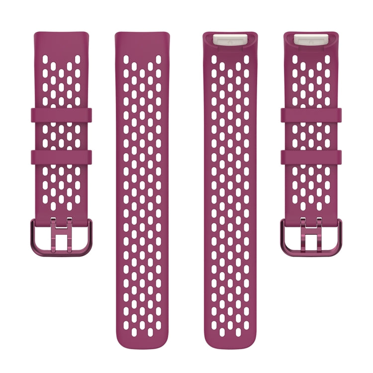 For Fitbit Charge 5 Solid Color Breathable Sports Silicone Watch Band(Wine Red) by bashfashion