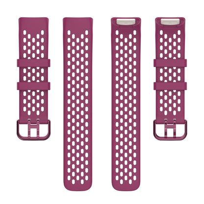 For Fitbit Charge 5 Solid Color Breathable Sports Silicone Watch Band(Wine Red) by bashfashion