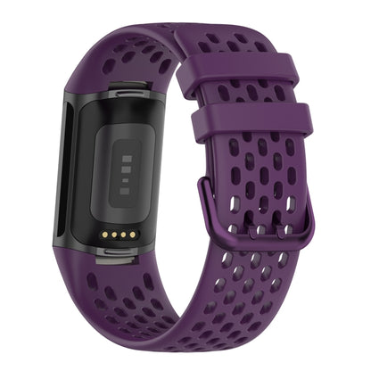 For Fitbit Charge 5 Solid Color Breathable Sports Silicone Watch Band(Dark Purple) by bashfashion