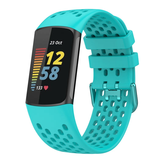 For Fitbit Charge 5 Solid Color Breathable Sports Silicone Watch Band(Teal Green) by bashfashion